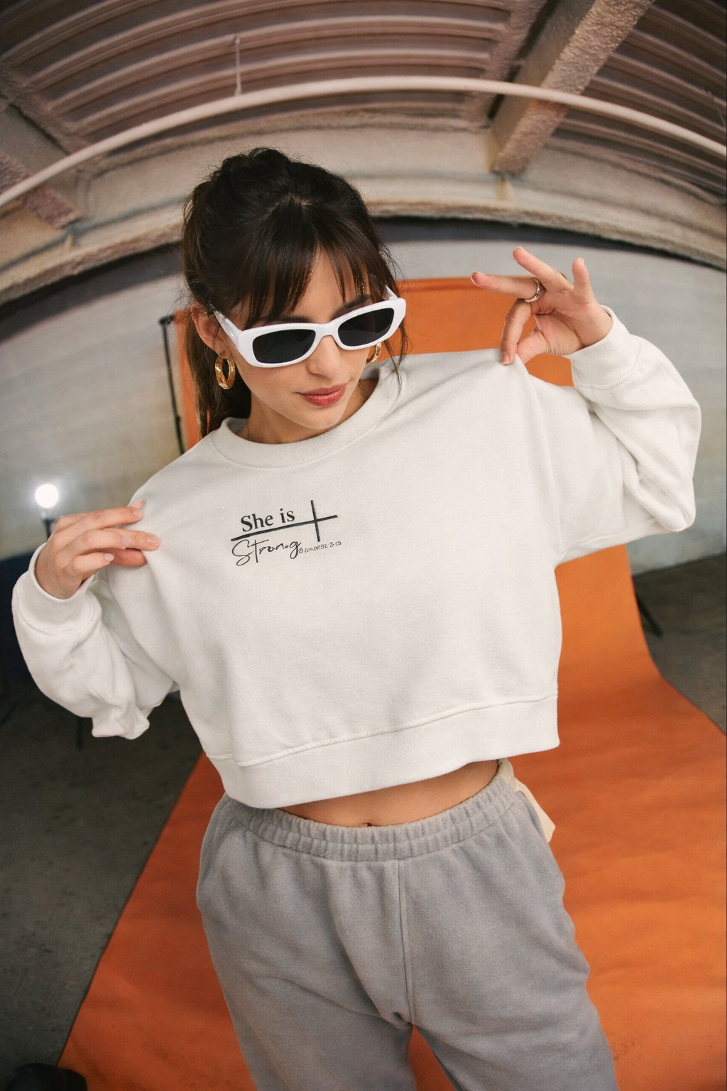 Women's Cropped Fleece Pullover She is strong